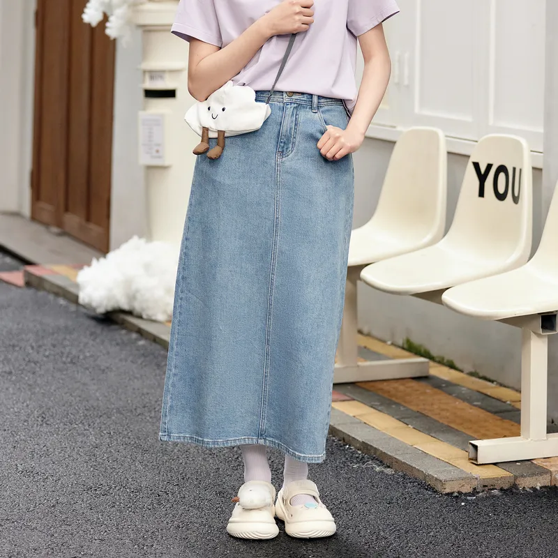 ZIHAN Denim Long Skirt Women's Denim Blue-3