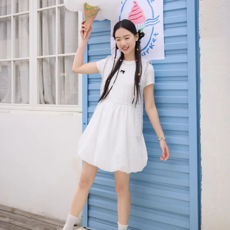 ZIHAN Short Sleeved Dress Women's White-2