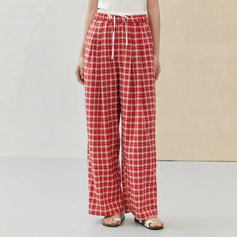 ZIHAN Casual Pants Women's Red Plaid-3