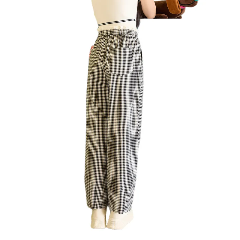 ZIHAN Casual Pants Women's Black White Plaid-1