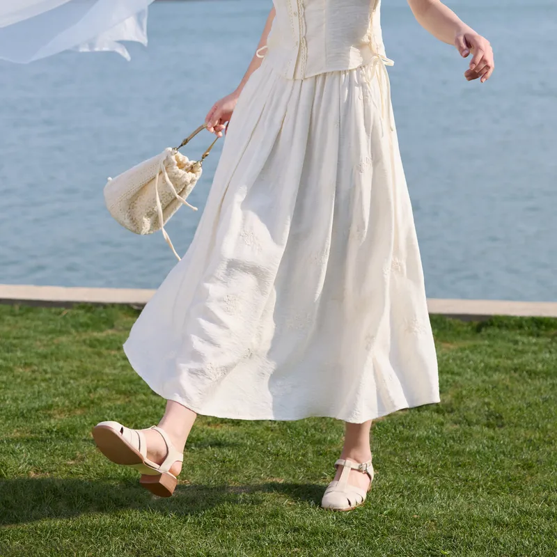 ZIHAN Casual Long Skirt Women's Beige-4