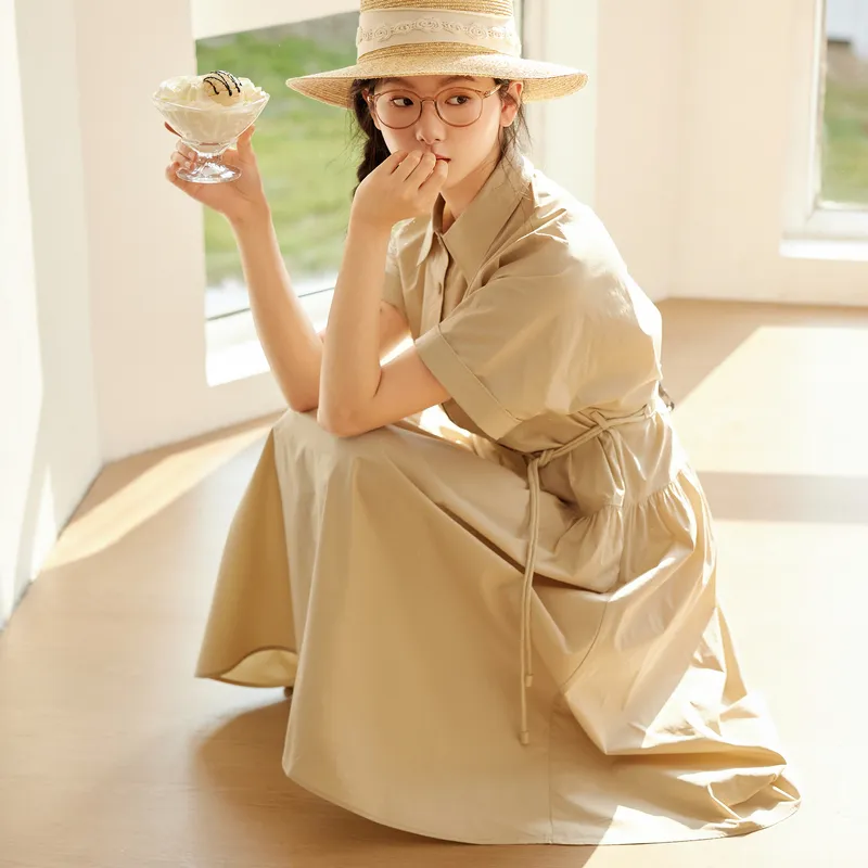 ZIHAN Short Sleeved Dress Women's Beige-2