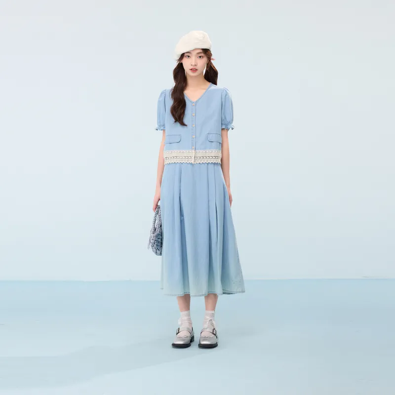 ZIHAN T Shirt Women's Light Denim Blue-1