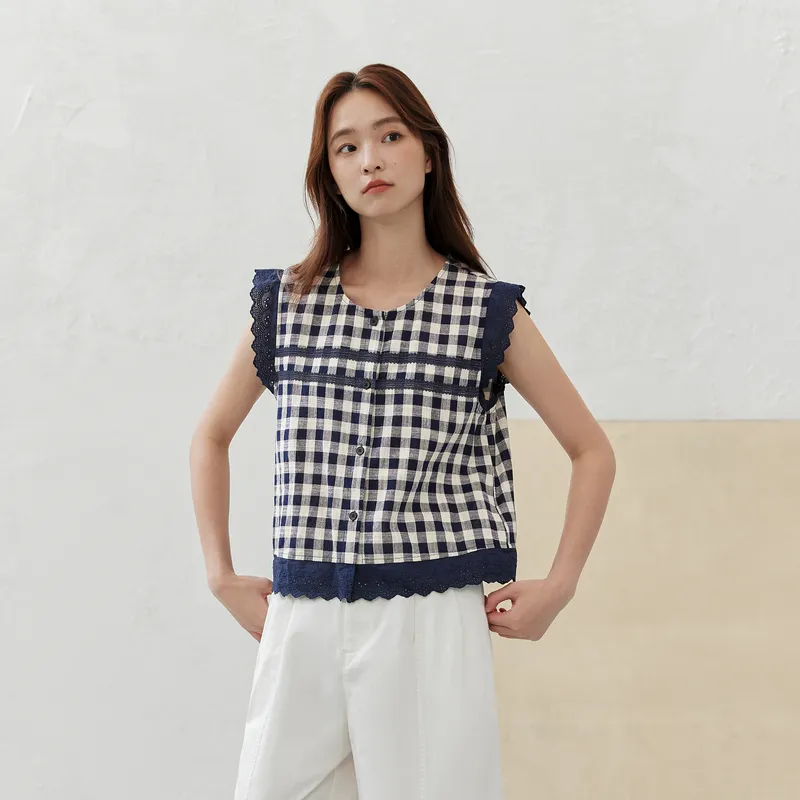 ZIHAN Shirts Women's Navy Blue Plaid-2