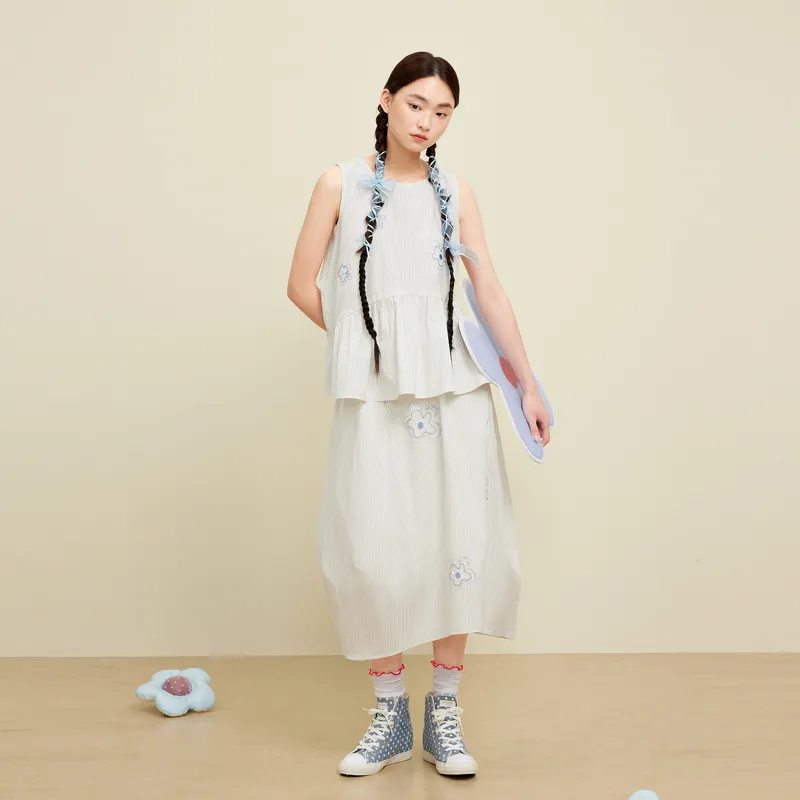 ZIHAN Casual Suit Women's White Base With Blue Stripes-2