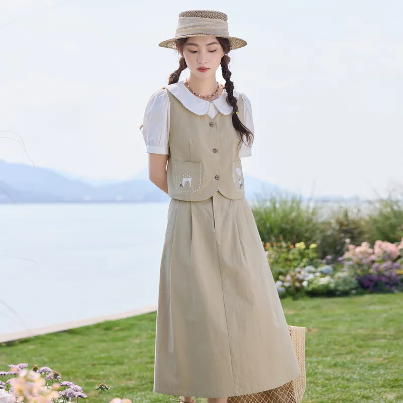 ZIHAN Skirt Set Women's Light Brown Tea-3