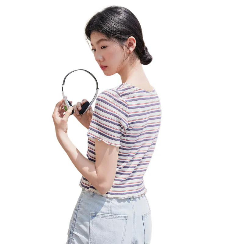 ZIHAN T Shirts Women's Red Stripes-1