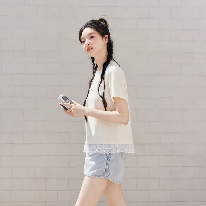 ZIHAN T Shirts Women's Beige Apricot-4
