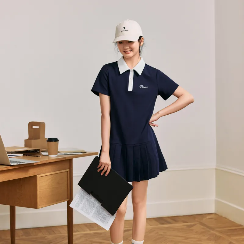 ZIHAN Short Sleeved Dress Women's Navy Blue-3