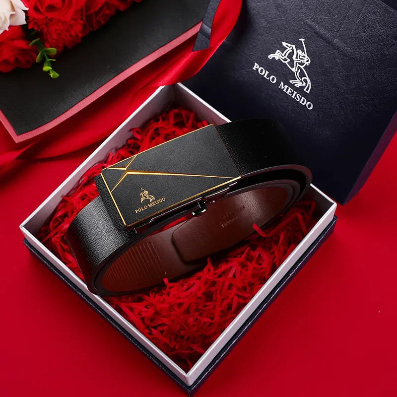 POLOMEISDO Top Grain Cow Leather Trendy Youth Versatile Belt High-End Pants Belt Men's Gold Width: 3.5cm-2