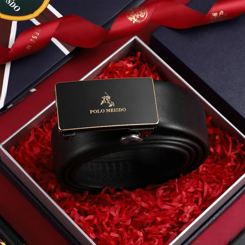 POLOMEISDO Top Grain Cow Leather Fashion Trend Youth Belt Men's Blue Gold Silver Width  3.5cm-8