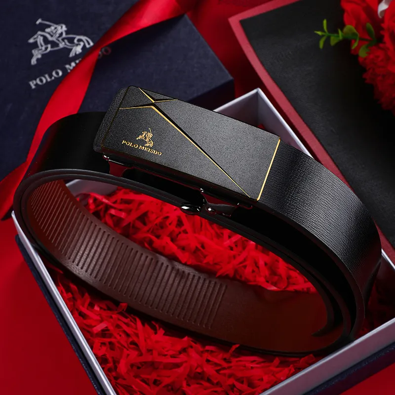 POLOMEISDO Top Grain Cow Leather Trendy Youth Versatile Belt High-End Pants Belt Men's Gold Width: 3.5cm-4