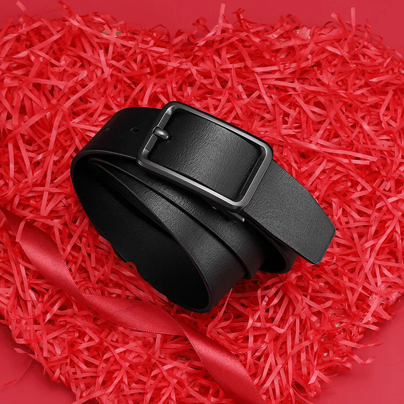 POLOMEISDO Top Grain Cow Leather Pin Buckle Belt Gift For Boyfriend Elegant Pants Belt Men's Gunmetal Width  3.5cm-3