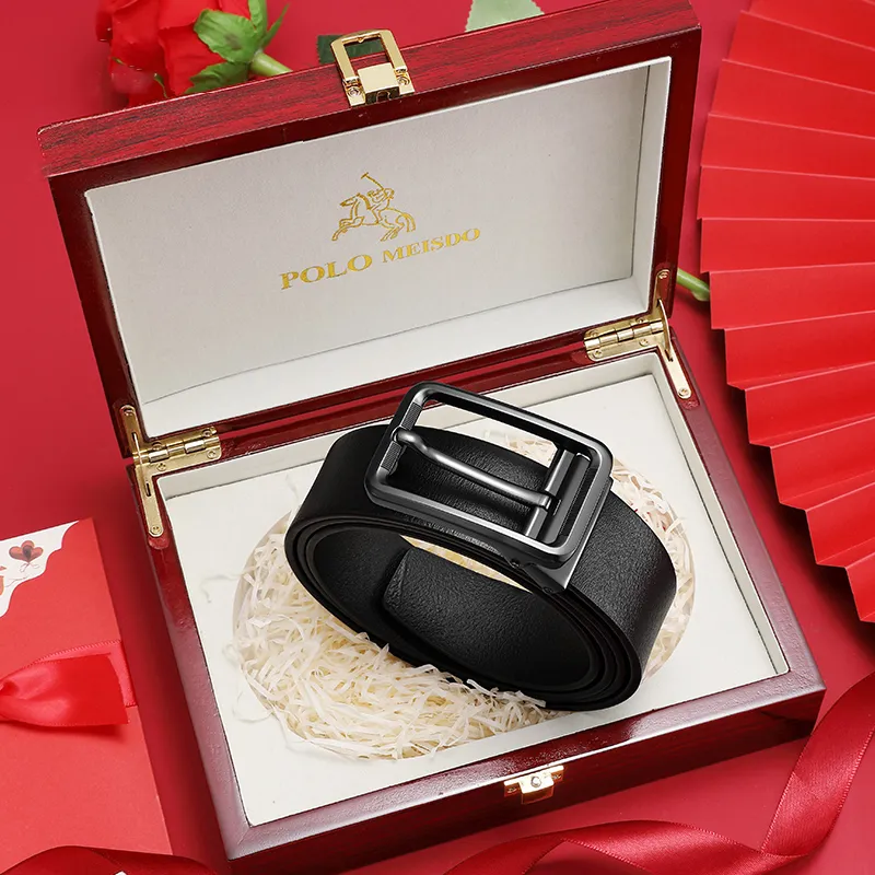 POLOMEISDO Top Grain Cow Leather Pin Buckle Belt Gift For Boyfriend Elegant Pants Belt Men's Gunmetal Width  3.5cm-2