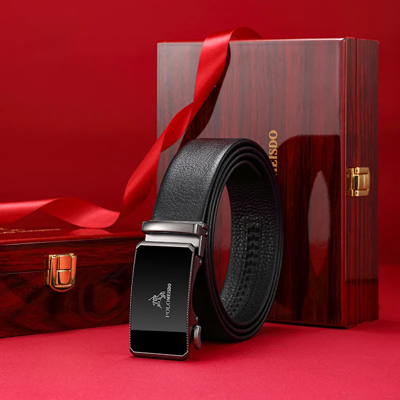 POLOMEISDO Top Grain Cow Leather Business Casual Genuine Leather Belt Men's Gunmetal Width  3.5cm-1