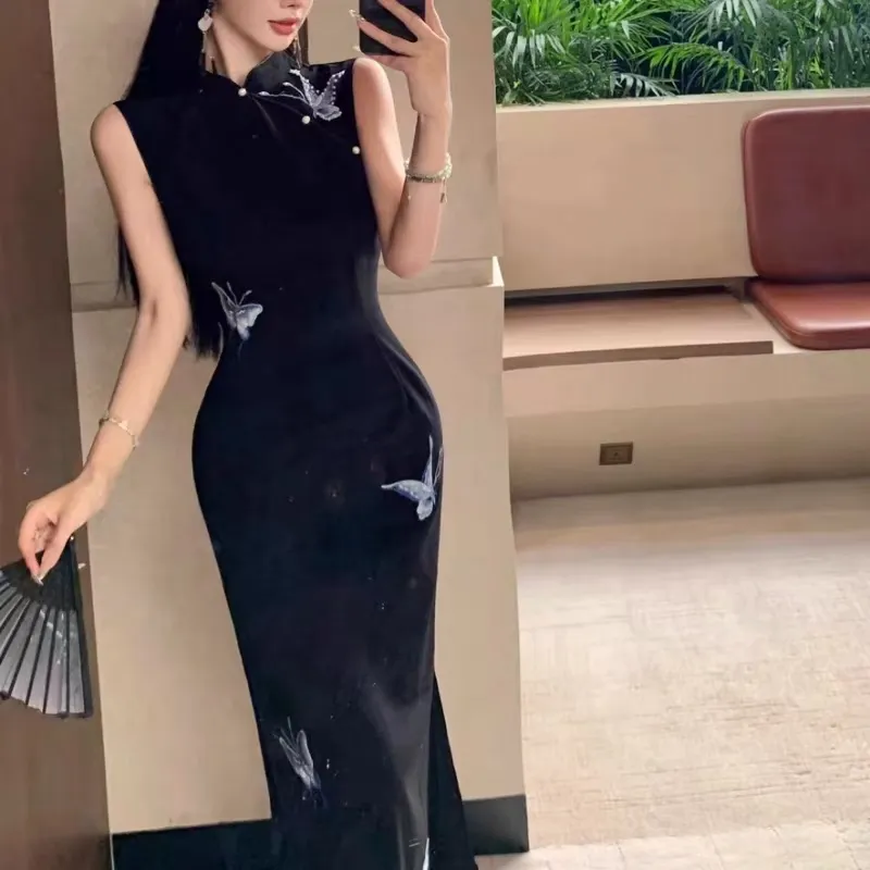 KUNZHUDAXIANG Fashion Sleeveless Dress Women's Classic Black-6