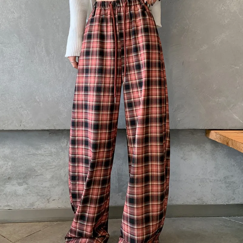 Aghr Casual Pants Women's Black White Plaid-11