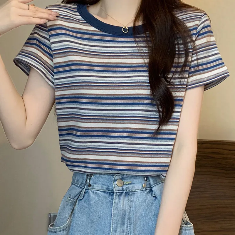 Aghr Set in Sleeve T Shirt Women's Navy Blue-6