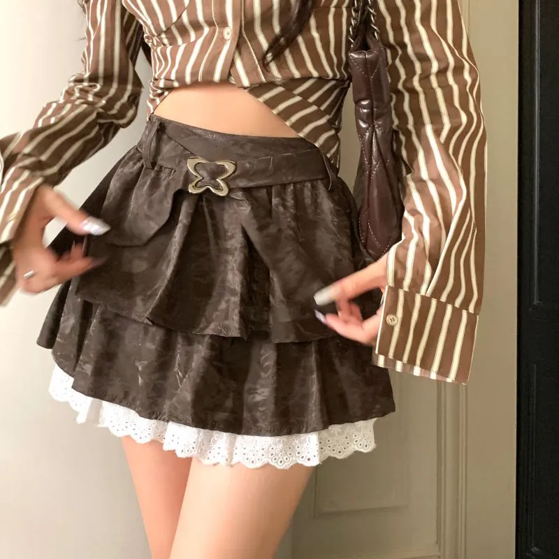 Aghr Casual Short Skirts Women's Coffee-4