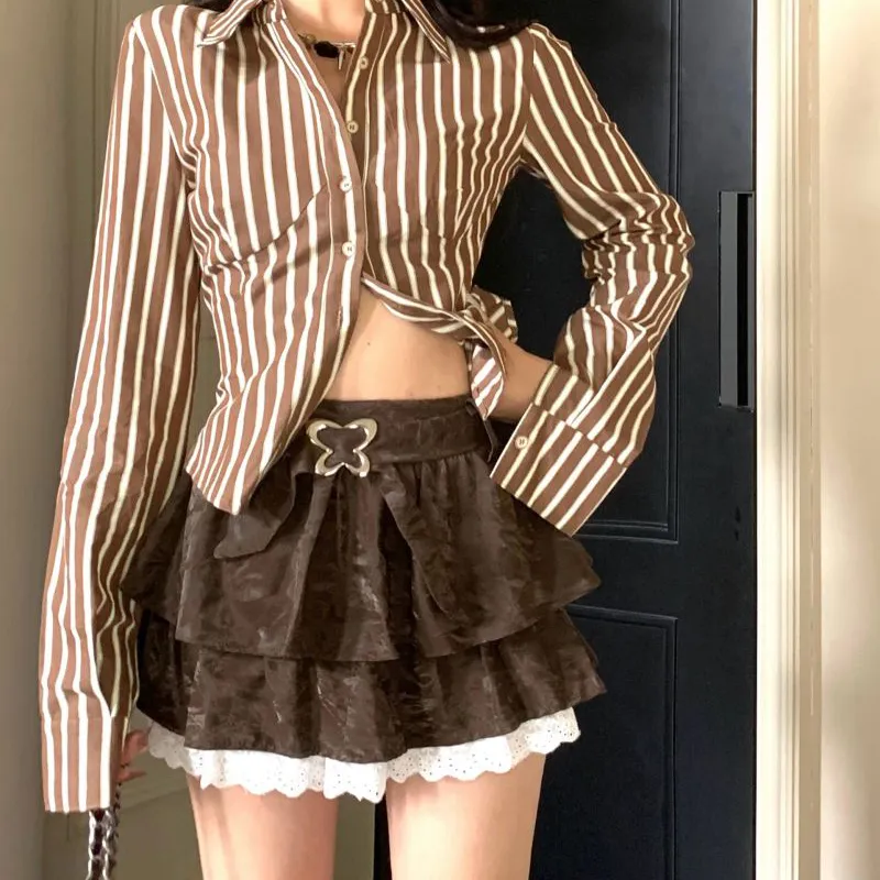 Aghr Casual Short Skirts Women's Coffee-3