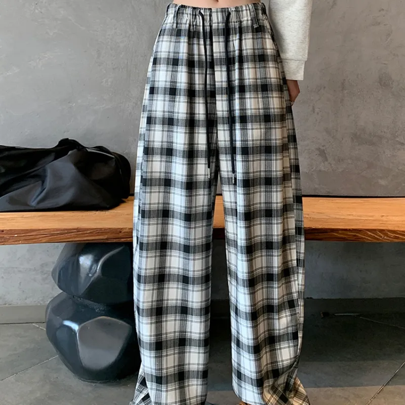 Aghr Casual Pants Women's Black White Plaid-2