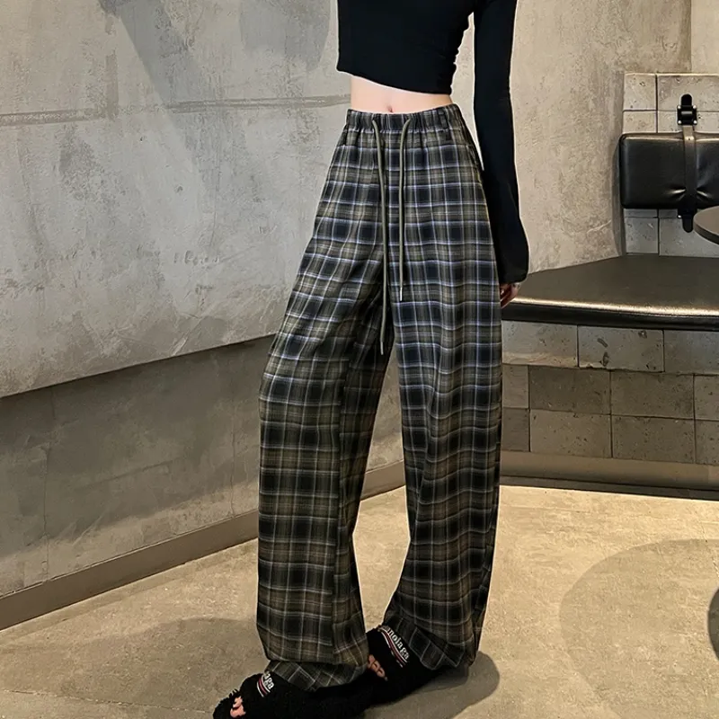 Aghr Casual Pants Women's Black White Plaid-5