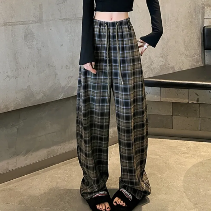 Aghr Casual Pants Women's Black White Plaid-9