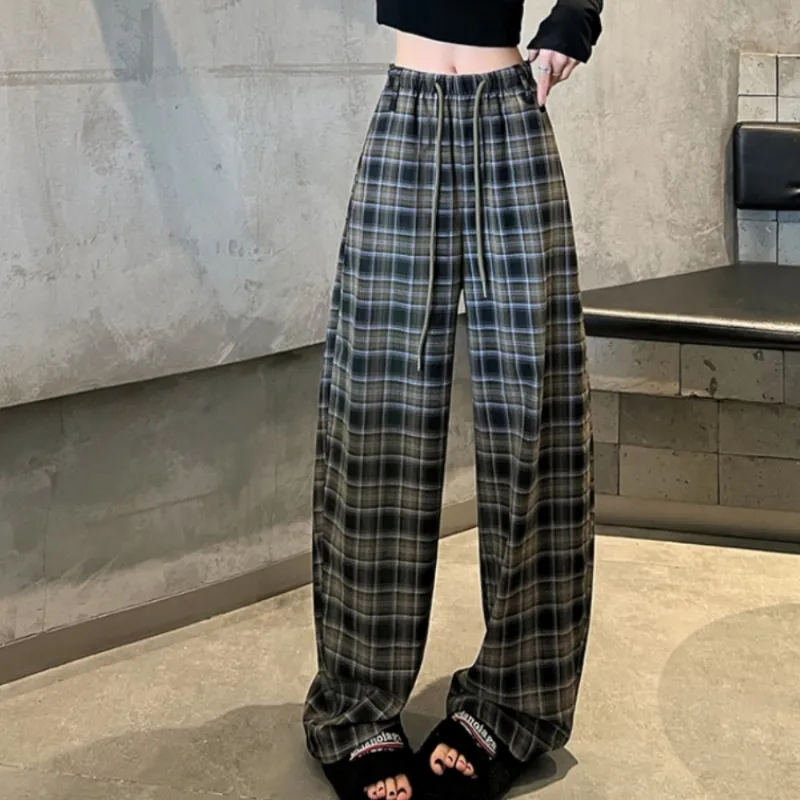 Aghr Casual Pants Women's Black White Plaid-8