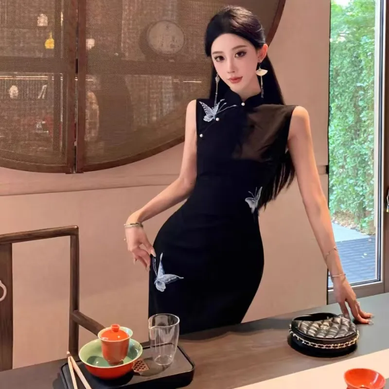 KUNZHUDAXIANG Fashion Sleeveless Dress Women's Classic Black-5