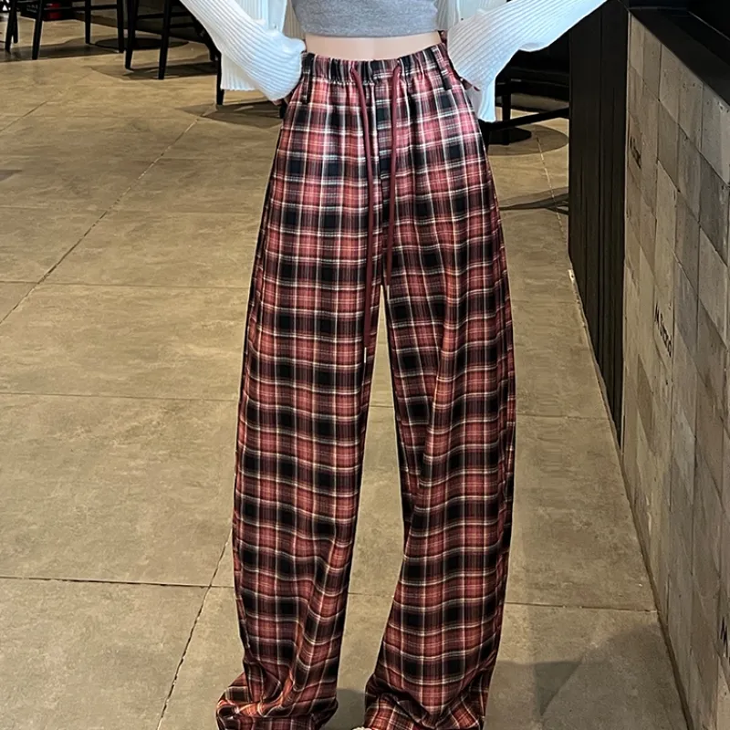 Aghr Casual Pants Women's Black White Plaid-15