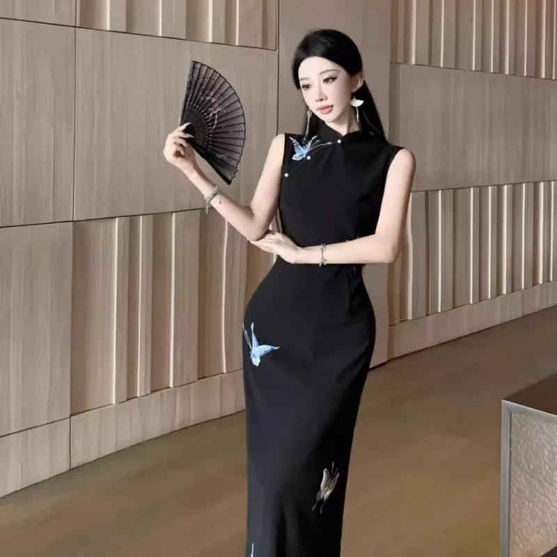 KUNZHUDAXIANG Fashion Sleeveless Dress Women's Classic Black-2