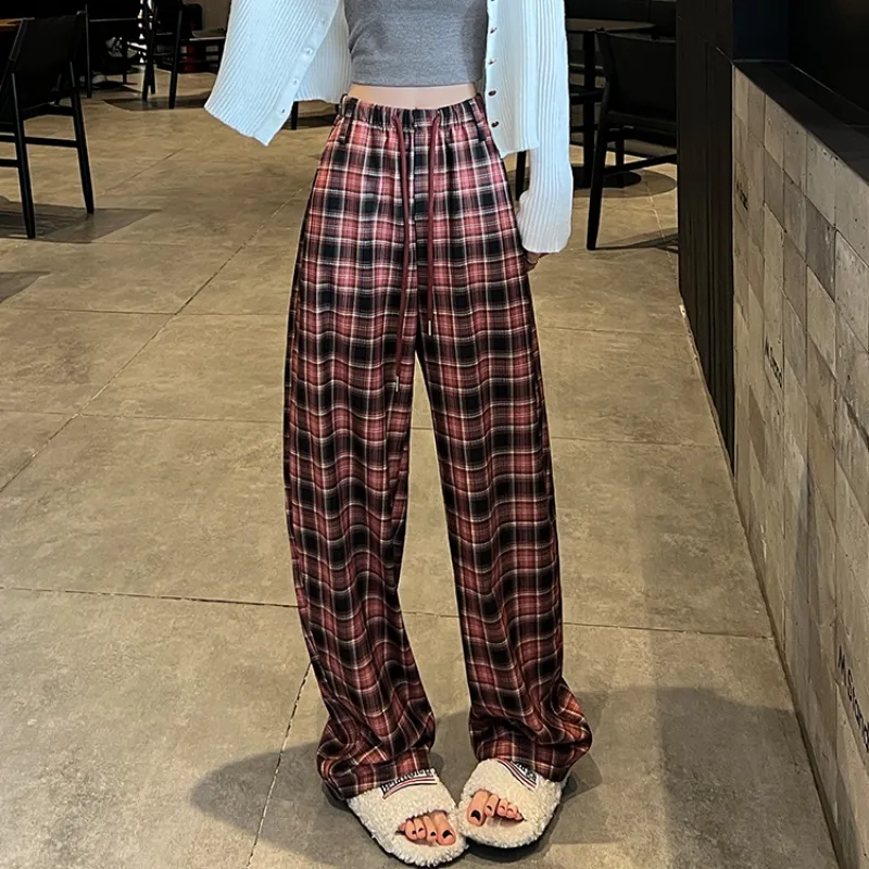 Aghr Casual Pants Women's Black White Plaid-14