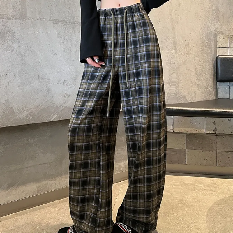 Aghr Casual Pants Women's Black White Plaid-7