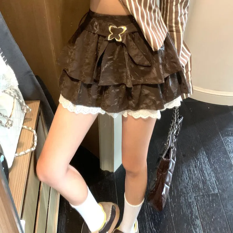Aghr Casual Short Skirts Women's Coffee-2