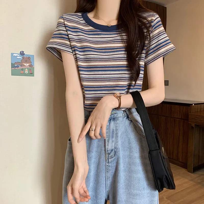 Aghr Set in Sleeve T Shirt Women's Navy Blue-2