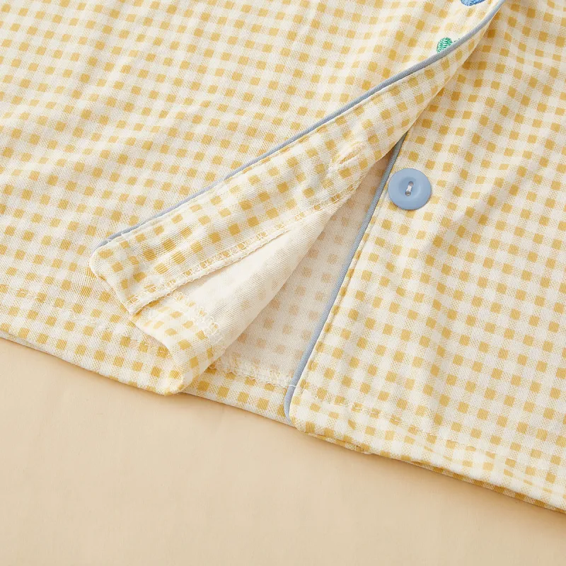 Yalu Pajama Set Women's Heart Small Plaid Yellow-6