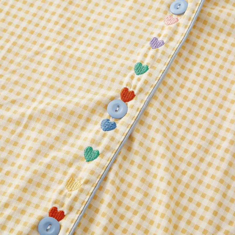 Yalu Pajama Set Women's Heart Small Plaid Yellow-4
