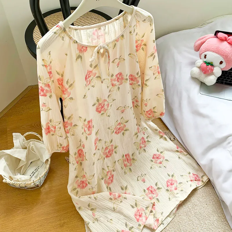Yalu Nightgown Women's Custard Small Flower-9