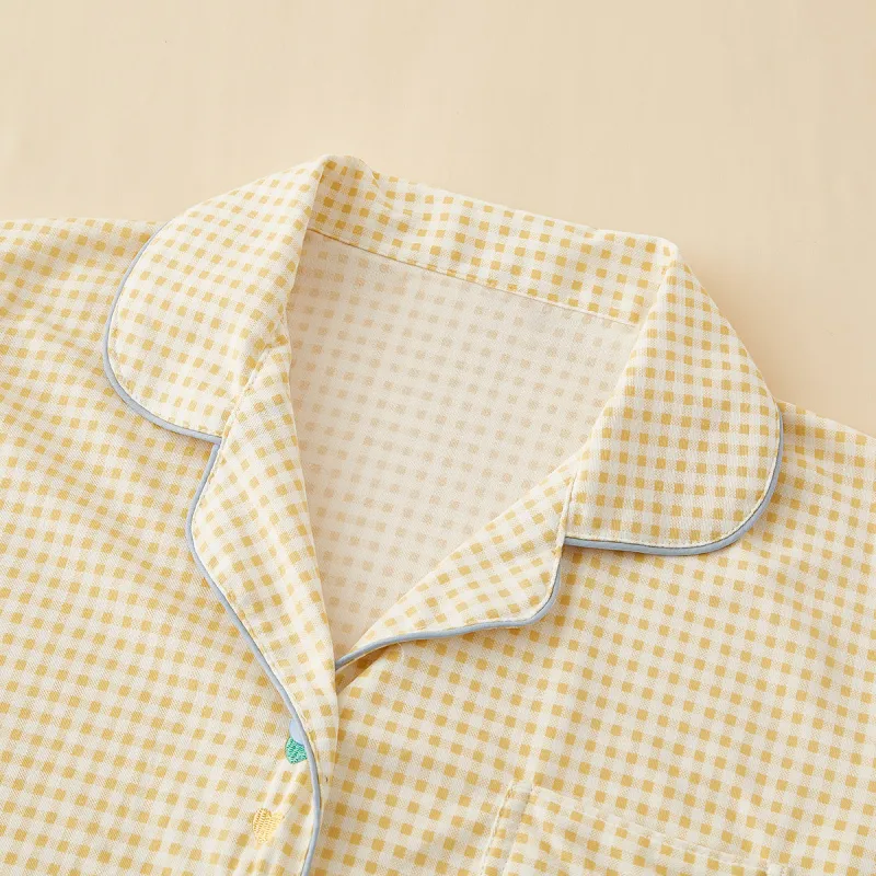 Yalu Pajama Set Women's Heart Small Plaid Yellow-3
