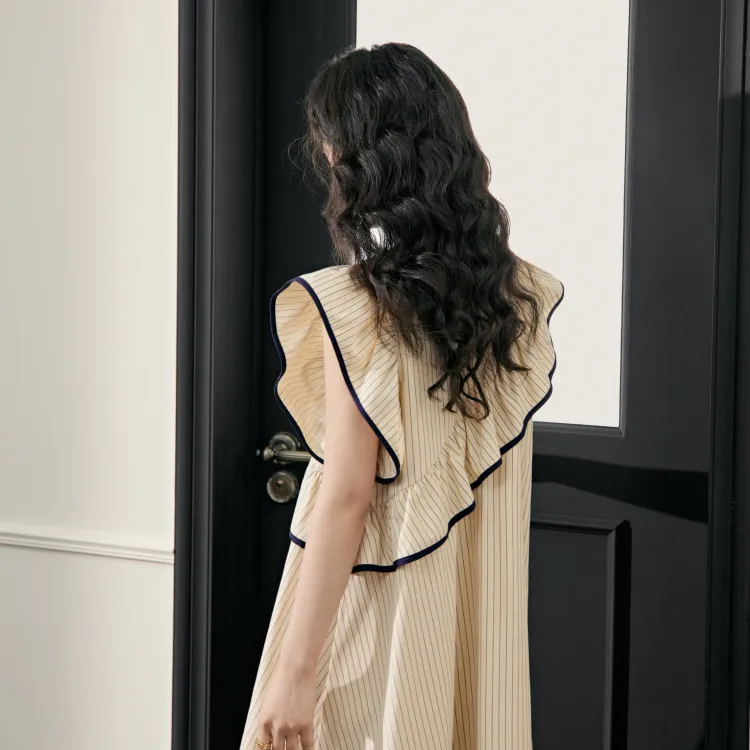 KUOSE Short Sleeved Dress Women's Beige Apricot-3