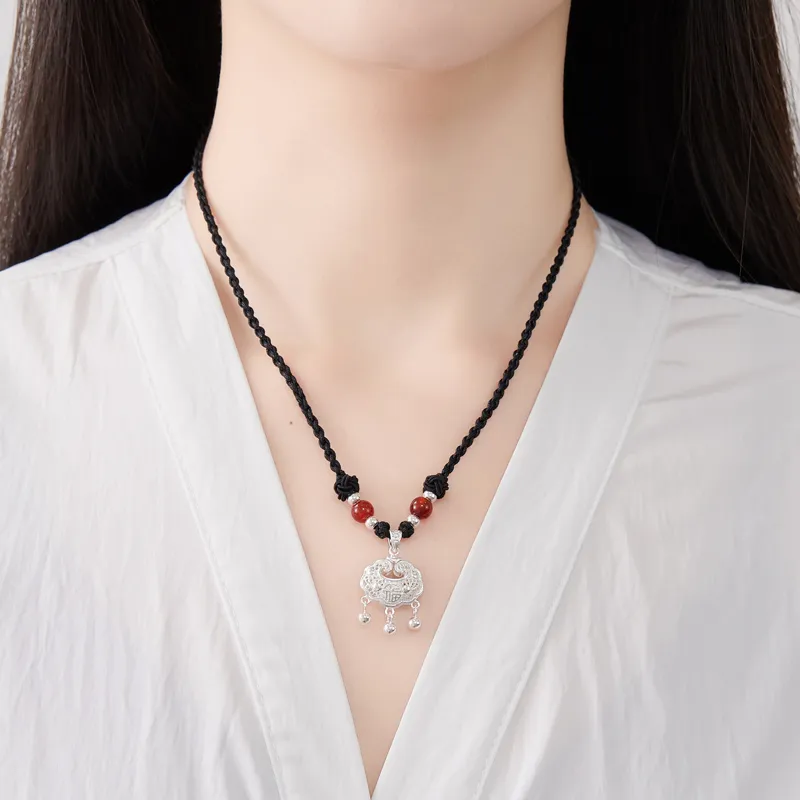 Bear Silversmith Agate Sterling Silver Necklace Women's-4