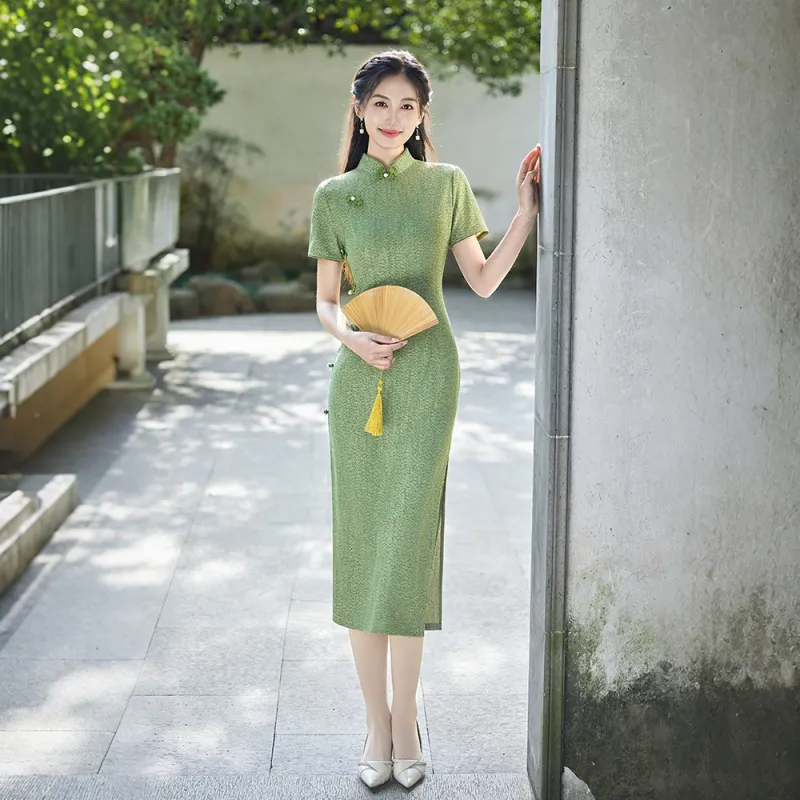 ENEESSI Spring And Summer Cheongsam Women's Leather Pink Dark Purple Olive Green-1