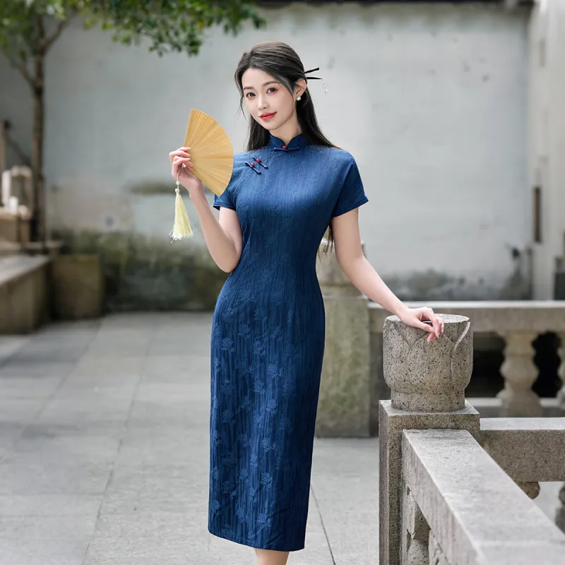 ENEESSI Spring Summer Release Cheongsam Women's Dark Blue-0