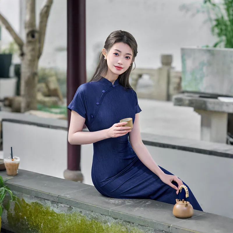 ENEESSI Spring Summer Release Cheongsam Women's Dark Blue Gray-1