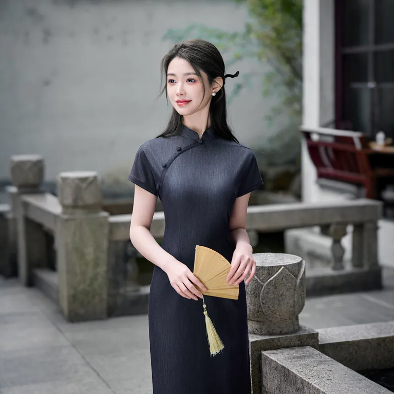 ENEESSI Spring Summer Release Cheongsam Women's Dark Blue Gray-5