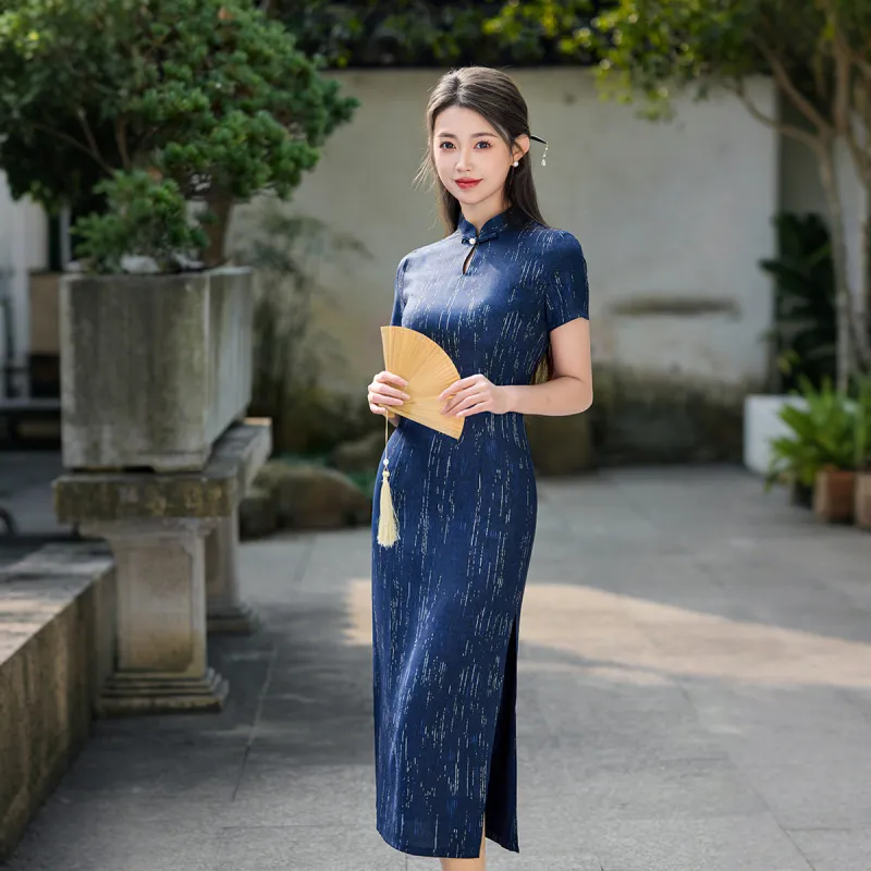 ENEESSI Spring Summer Release Cheongsam Women's Navy Blue-1
