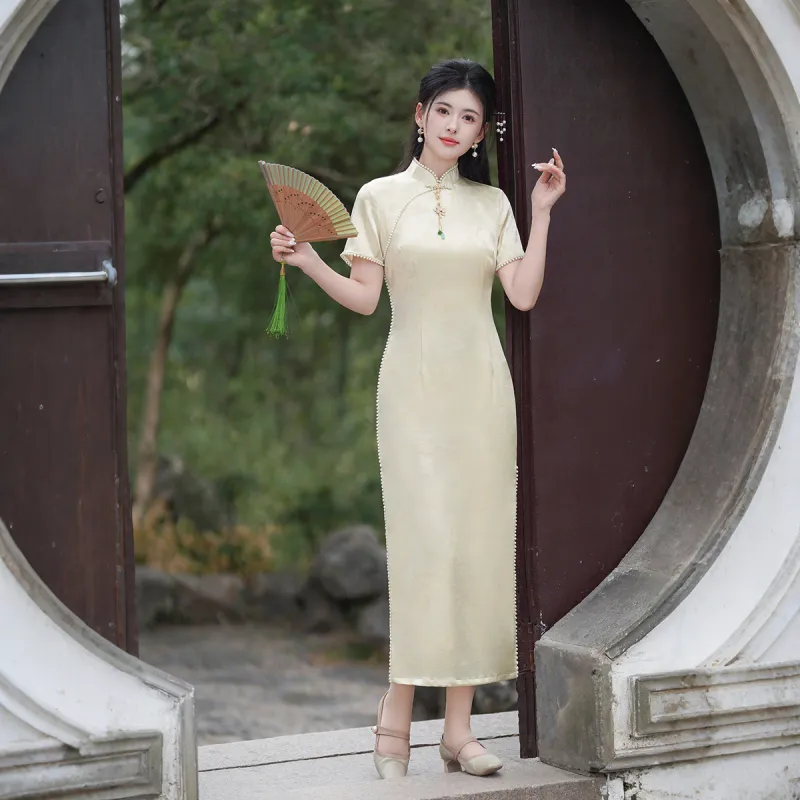 ENEESSI Spring Summer Cheongsam Women's Apricot-4