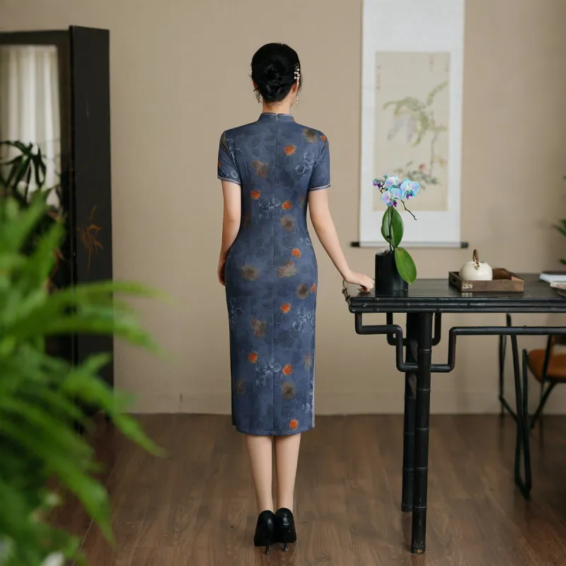 ENEESSI Spring Summer Cheongsam Women's Dark Purple-0
