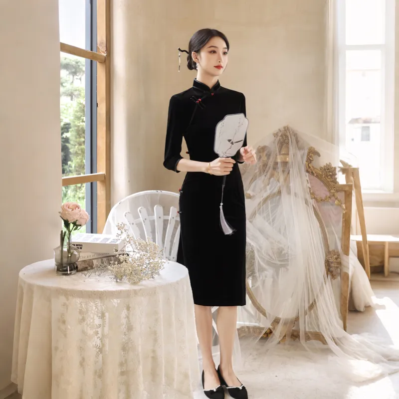 ENEESSI Cheongsam Women's Black-1