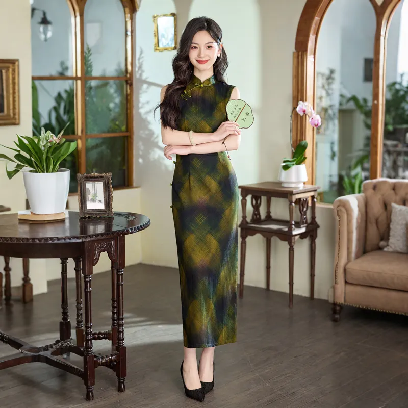 ENEESSI Cheongsam Women's Blue Yellow-1